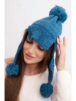 Dámská zimní čepice s vlnou, s kšiltem a bambulemi K475 jeansová Dámská zimní čepice s vlnou, s kšiltem a bambulemi K475 jeansová