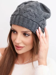 Dámská zimní pletená čepice s krajkovým vzorem model 21817781 grafitová - K-Fashion