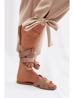 Dámské ploché pantofle s pásky tmavě béžové Pavelle