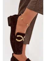 Dámské mokasíny z pravé semišové kůže se zlatým detailem D&A model 22031897 čokoládové - S.Barski