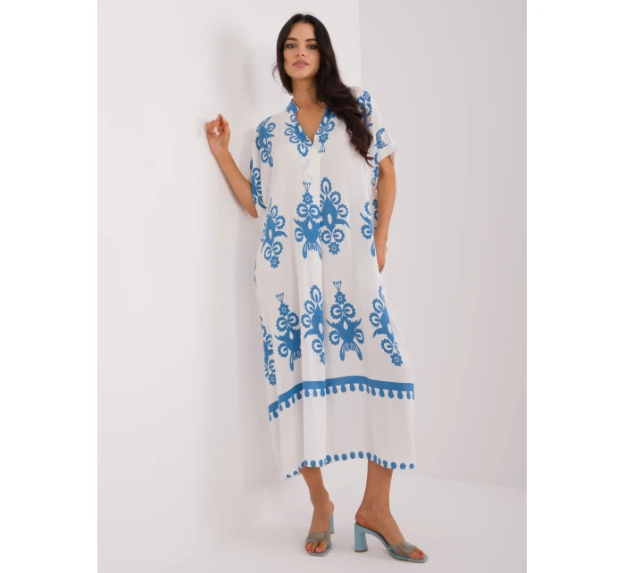 Sukienka DHJ SK model 21258862 biało niebieski - FPrice Sukienka DHJ SK model 21258862 biało niebieski - FPrice