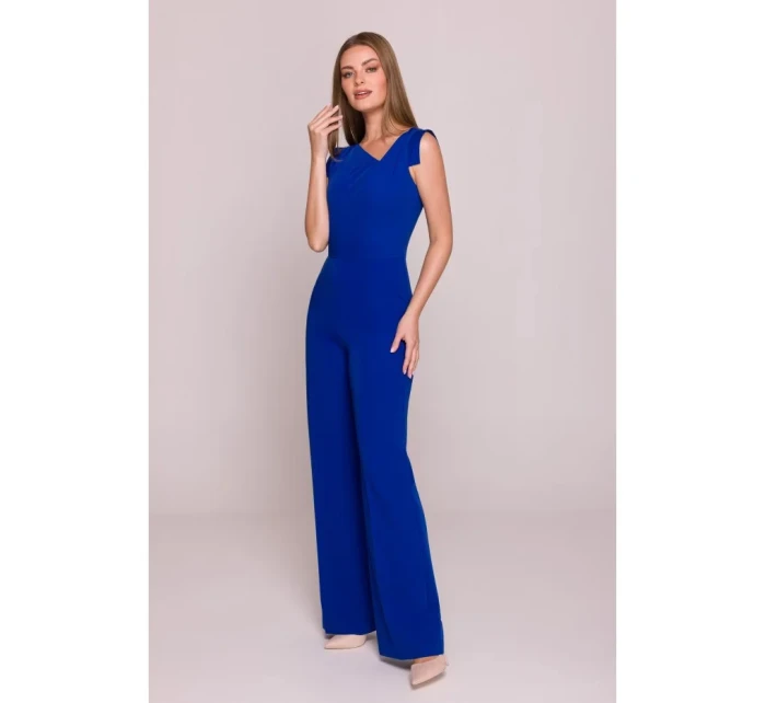 S407 Elegantní overal s asymetrickým výstřihem - královská modř