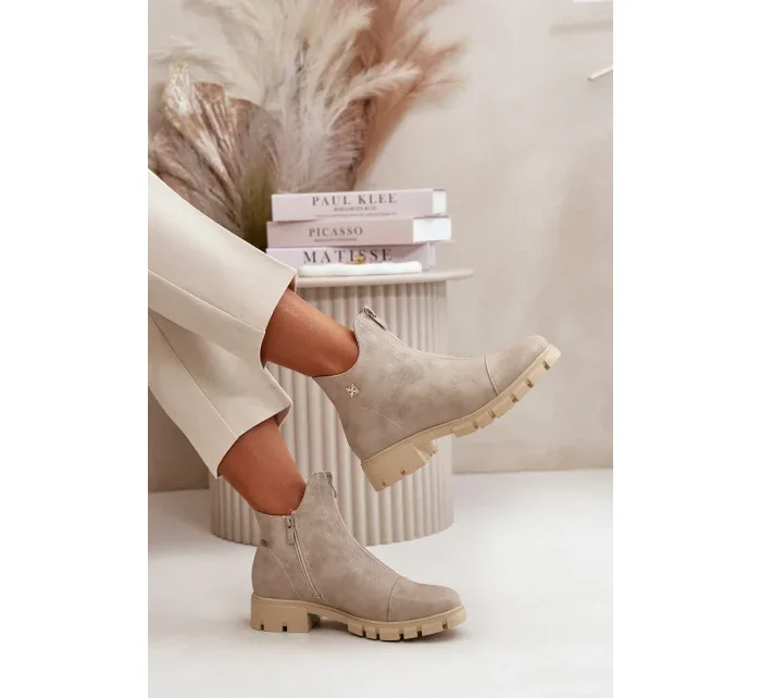 Zateplené Dámské Kotníkové Boty S Eko Kožené Zlaté model 20712781 - Kesi Zateplené Dámské Kotníkové Boty S Eko Kožené Zlaté model 20712781 - Kesi