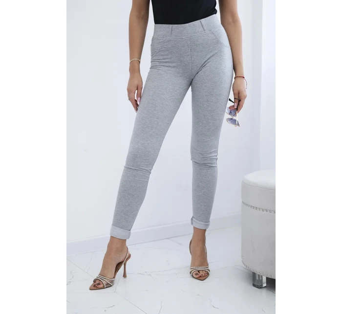 Bavlněné kalhoty se zirkony na zadních kapsách šedý