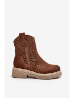 Semišové Dámské Botky na Ploché Podrážce Hnědé model 21652397 - Zazoo