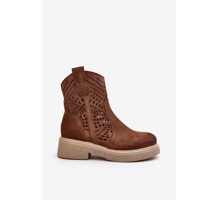 Semišové Dámské Botky na Ploché Podrážce Hnědé model 21652397 - Zazoo