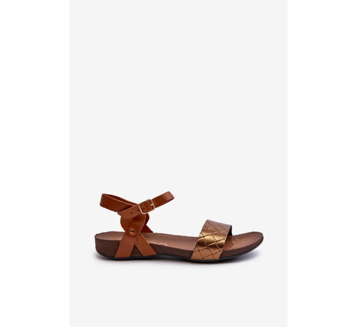 Zazoo 40027 Ploché Kožené Dámské Sandály Měděné Zazoo 40027 Ploché Kožené Dámské Sandály Měděné