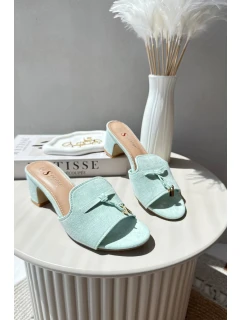 Dámské sandály Z Eko Semišu Na Podpatku Mátové Jemenna