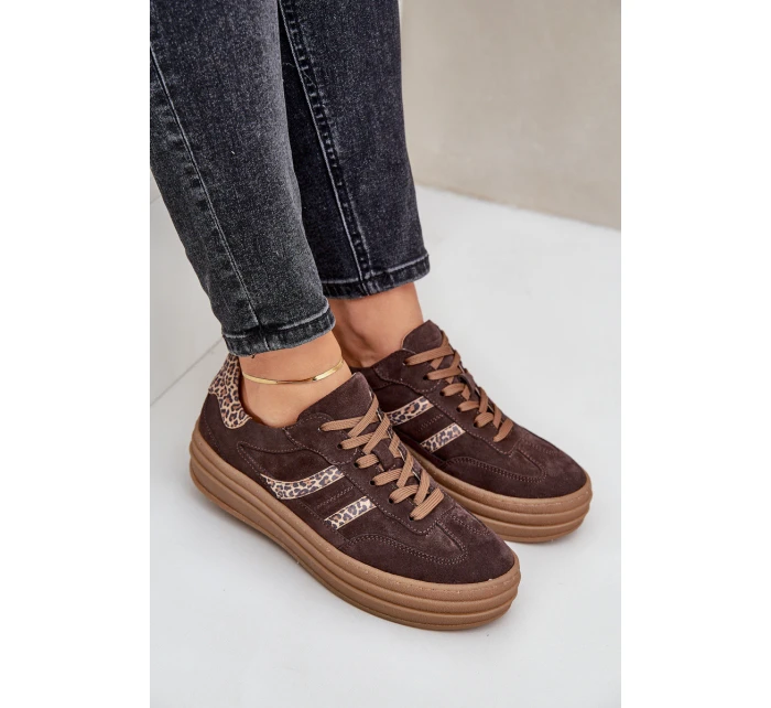 model 21679935 Semišové Sneakersy Na Platformě Leopardí Čokoládové - Zazoo