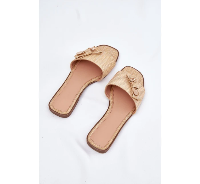 Dámské Pantofle Na Plochém Podpatku S Mašlí Béžové Sallariela Dámské Pantofle Na Plochém Podpatku S Mašlí Béžové Sallariela