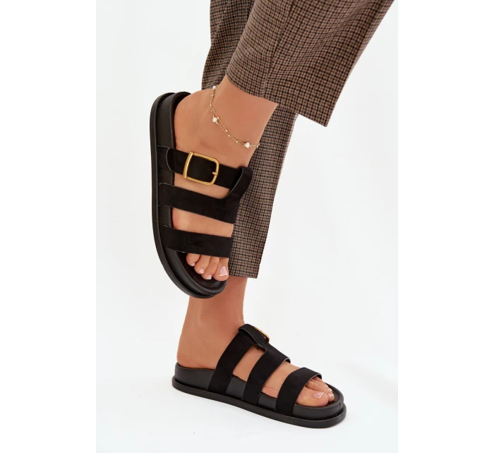 Dámské pantofle s pásky a zlatým Černé model 21919125 - Boto Dámské pantofle s pásky a zlatým Černé model 21919125 - Boto