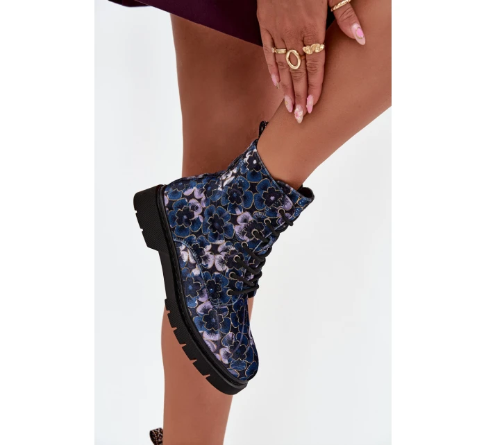 Dámské zateplené kotníkové boty 57C1052 Tmavě modrá vzor - Artiker