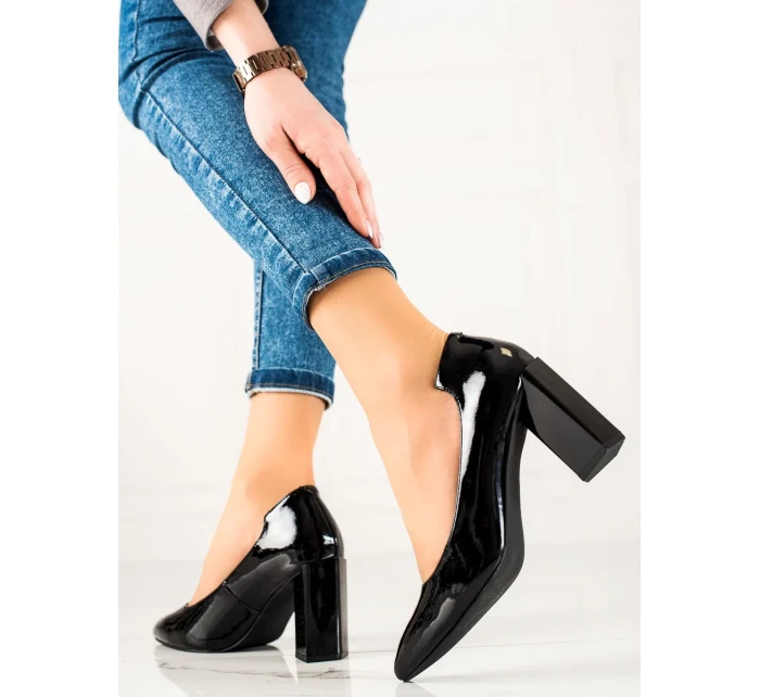 Originální černé  lodičky dámské na širokém podpatku