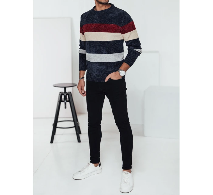 Pánský pruhovaný tmavě modrý svetr FashionStreet WX2240 Pánský pruhovaný tmavě modrý svetr FashionStreet WX2240