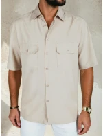 Pánská béžová košile s krátkým rukávem FashionStreet KX1082 Pánská béžová košile s krátkým rukávem FashionStreet KX1082