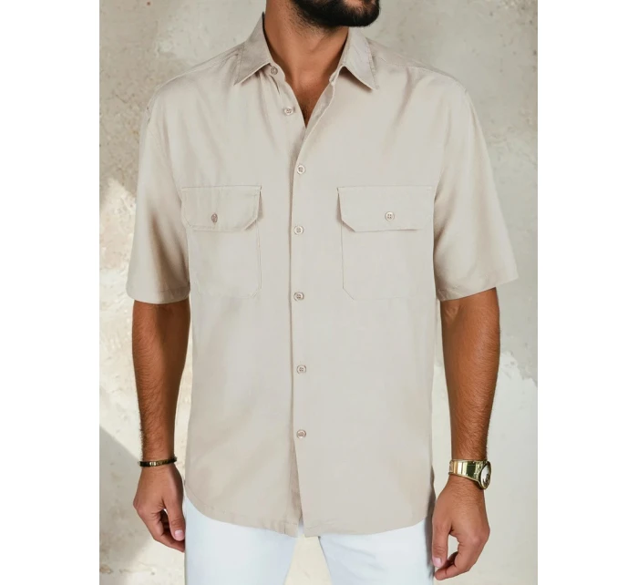 Pánská béžová košile s krátkým rukávem FashionStreet KX1082 Pánská béžová košile s krátkým rukávem FashionStreet KX1082