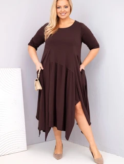 Dámská bavlněná model 21881287 Plus Size s asymetrickým lemem hnědá - K-Fashion