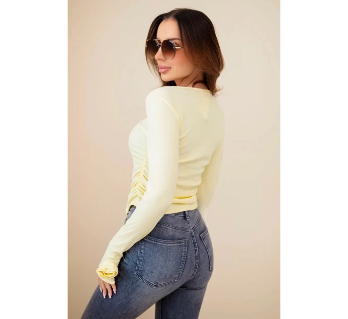 Dámská pruhovaná blůza se sklady po stranách žlutá