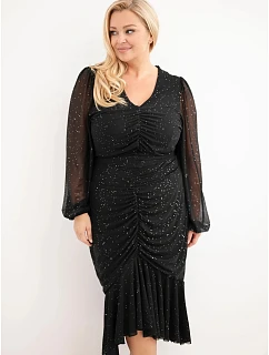 Dámské šaty Plus Size s příměsí viskózy s řasením černé
