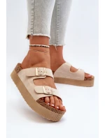 Dámské žabky na platformě s přezkami béžové model 21651009 - Boto