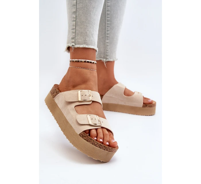 Dámské žabky na platformě s přezkami béžové model 21651009 - Boto