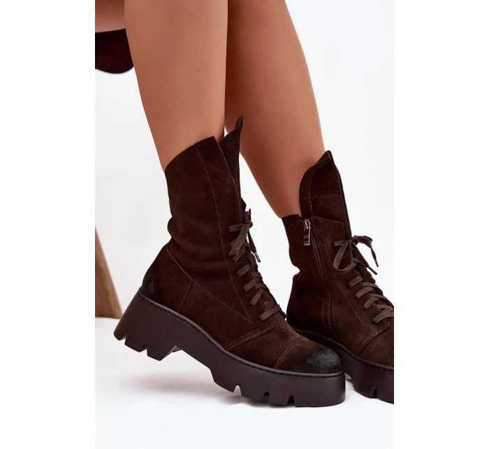 Dámské workery Z Naturalnego Zamszu Zazoo 976 Čokoládové Dámské workery Z Naturalnego Zamszu Zazoo 976 Čokoládové