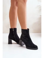 Zateplené Dámské Kotníkové Boty Na Podpatku S Ozdobou D&A MR880-130 Černé