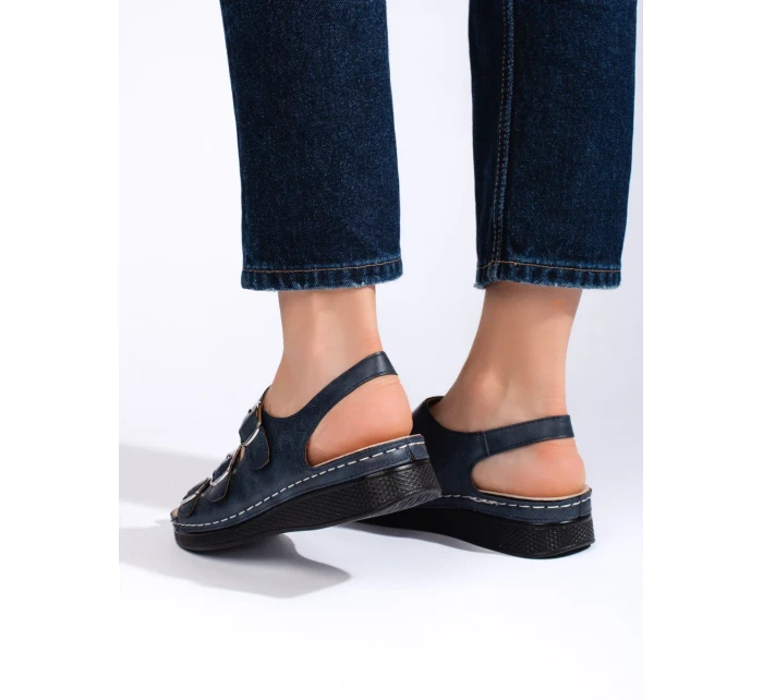 Klasické tmavě modré dámské sandály na klínku Klasické tmavě modré dámské sandály na klínku