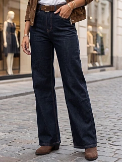 damskie wide leg z wysokim stanem i paskiem granatowe model 22358248 - FashionStreet