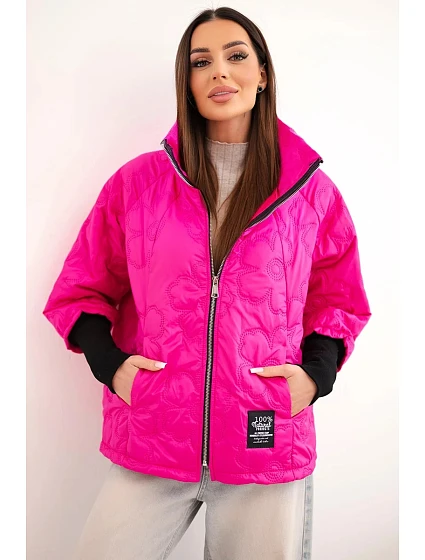 Dámská jarní prošívaná bunda s ozdobným model 22040188 a zipem fuchsiová - K-Fashion