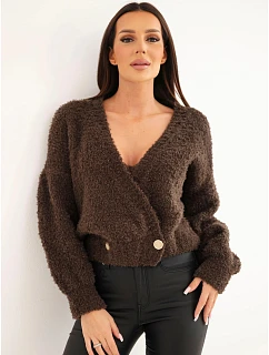 Dámský svetr s model 22384945 zavinovací s ozdobnými knoflíky hnědý - K-Fashion