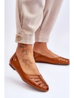 model 21617426 Pohodlné Dámské Kožené Baletky Hnědé - Zazoo model 21617426 Pohodlné Dámské Kožené Baletky Hnědé - Zazoo