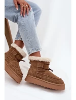 Semišové dámské zimní boty s ozdobnými prošitími Big Star SS274373 Camel Semišové dámské zimní boty s ozdobnými prošitími Big Star SS274373 Camel