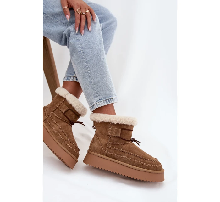 Semišové dámské zimní boty s ozdobnými prošitími Big Star SS274373 Camel Semišové dámské zimní boty s ozdobnými prošitími Big Star SS274373 Camel