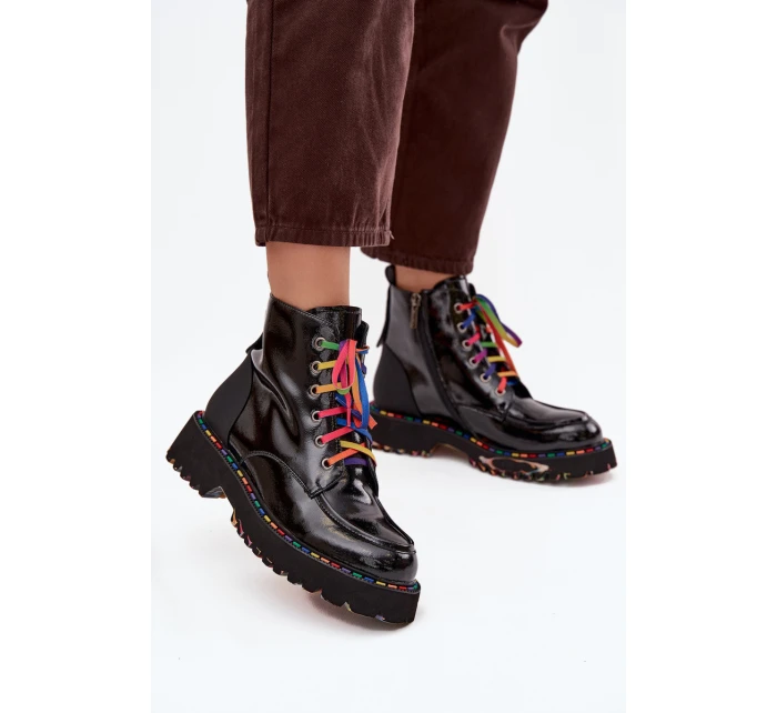 Kožené lakované dámské kotníkové boty Artiker 57C0064 Černé