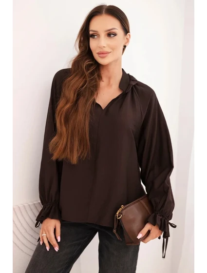 Dámská blůza z viskózy tmavě hnědá - FPrice