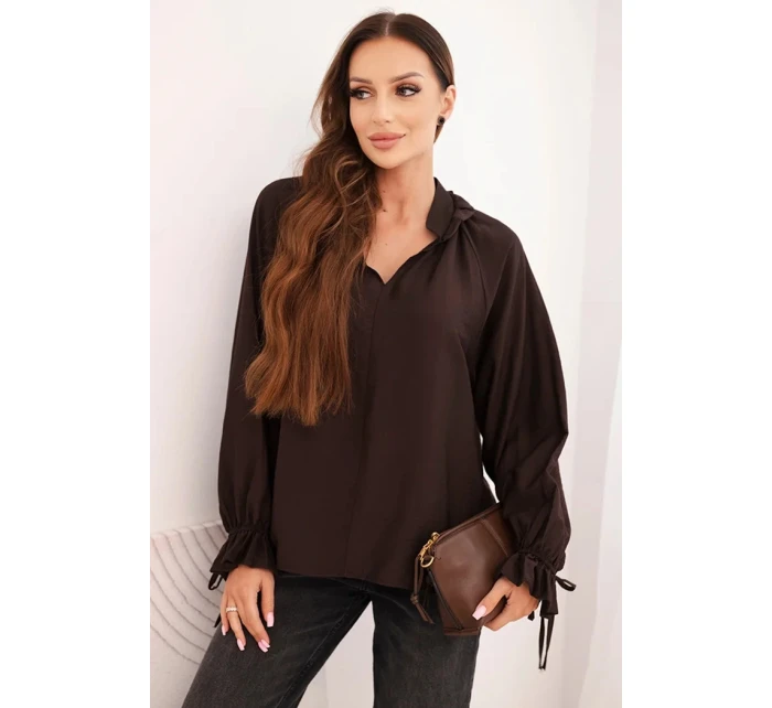 Dámská blůza z viskózy tmavě hnědá - FPrice