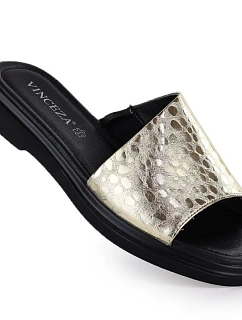 Dámské zlaté kožené žabky model 22116331 - VINCEZA