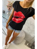 Halenka s potiskem rtů černá