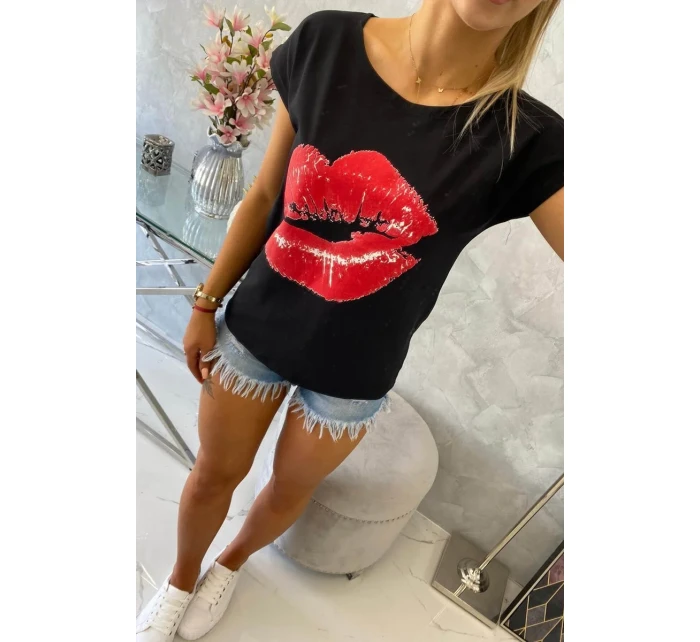 Halenka s potiskem rtů černá