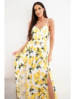 Dámské maxi šaty s na ramínkách ecru model 22205809 - K-Fashion Dámské maxi šaty s na ramínkách ecru model 22205809 - K-Fashion