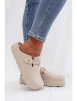 Dámské pěnové pantofle s páskem a sponou béžové Larinie