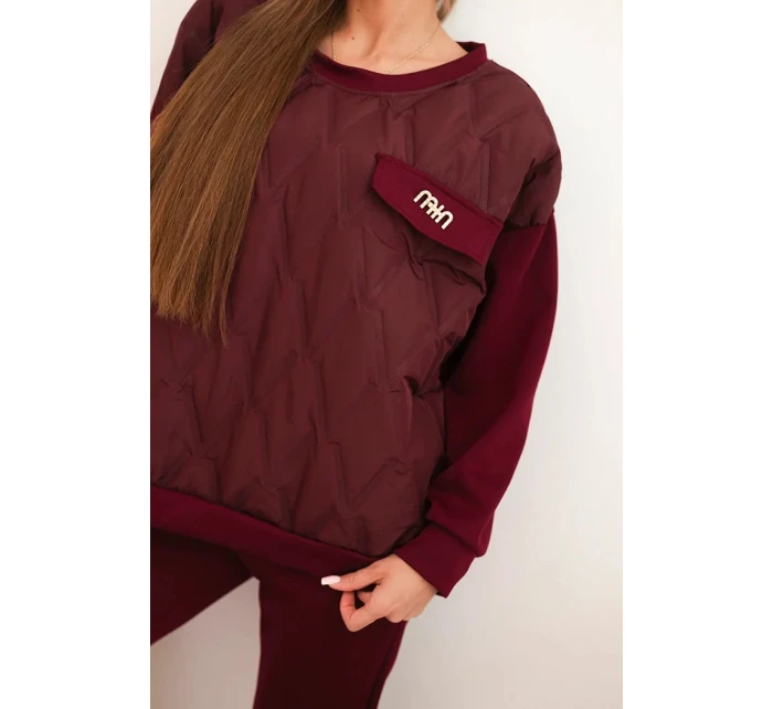 Dámský souprava z viskózy s prošívanou mikinou a kalhotami švestkový Dámský souprava z viskózy s prošívanou mikinou a kalhotami švestkový