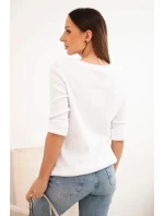 Dámská bavlněná blůza s dlouhým rukávem a knoflíky u výstřihu bílá