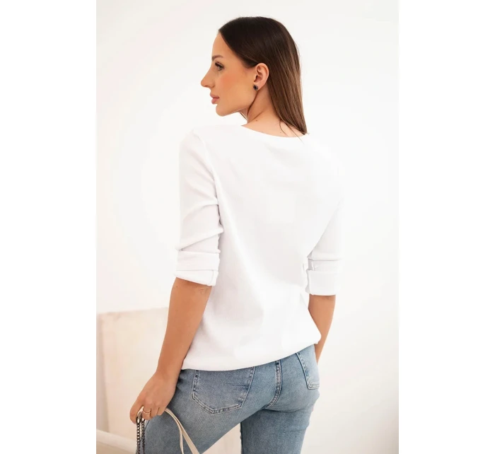 Dámská bavlněná blůza s dlouhým rukávem a knoflíky u výstřihu bílá