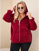 Dámská mikina Plus Size manšestrová s kapucí a zipem oversize bordó červená Dámská mikina Plus Size manšestrová s kapucí a zipem oversize bordó červená