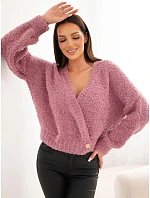Dámský svetr s s ozdobnými knoflíky růžový tmavý model 22384921 - K-Fashion Dámský svetr s s ozdobnými knoflíky růžový tmavý model 22384921 - K-Fashion