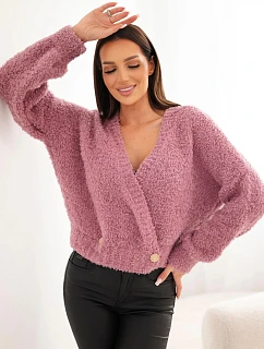 Dámský svetr s  s ozdobnými knoflíky růžový tmavý model 22384921 - K-Fashion