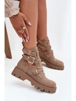 Dámské kotníkové boty s pásky a stříbrnými sponami béžové Helisse Dámské kotníkové boty s pásky a stříbrnými sponami béžové Helisse