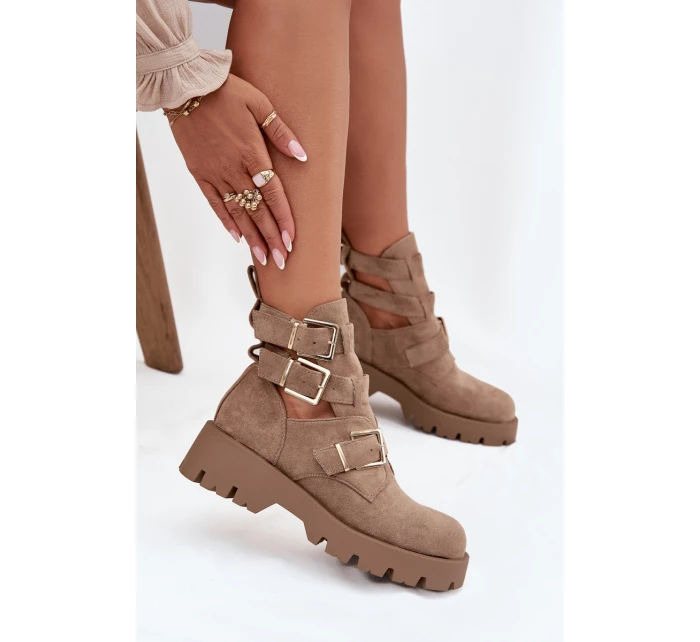 Dámské kotníkové boty s pásky a stříbrnými sponami béžové Helisse Dámské kotníkové boty s pásky a stříbrnými sponami béžové Helisse